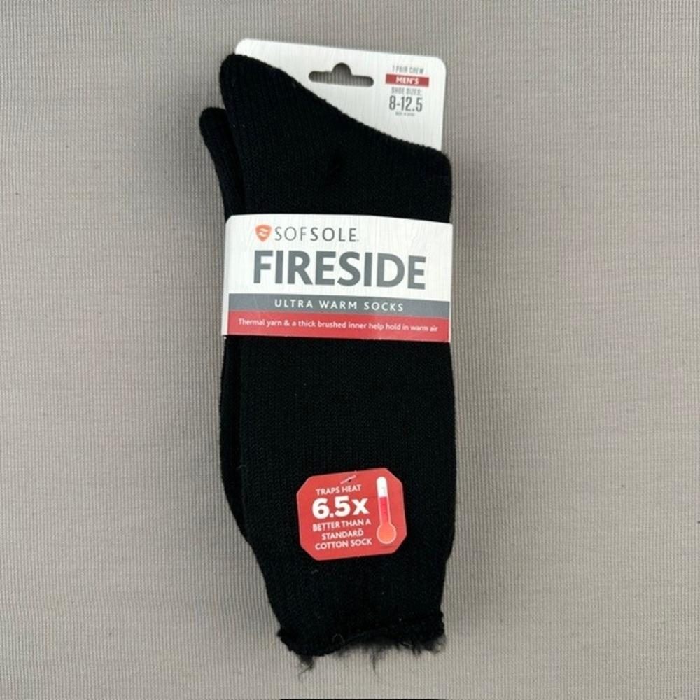 Sof Sole Fireside Ultra Warm Socks Mens 8-12.5 Black Thermal Crew 1 Pair NEW